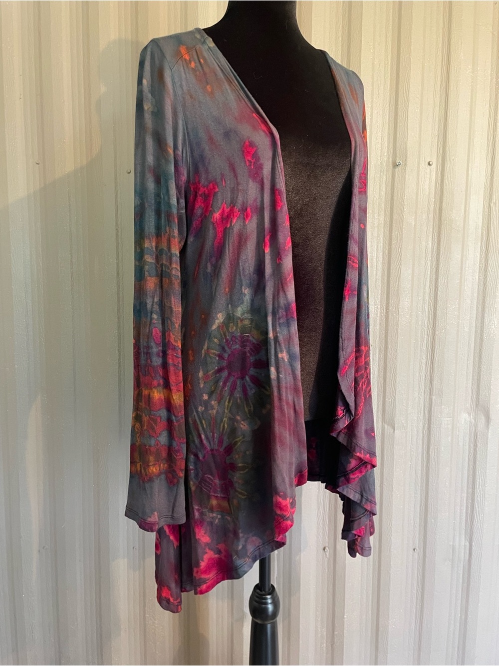 Kathmandu Imports Tie Dye Cardigan Waterfall Boho Hippie Festival Open Knit S/M